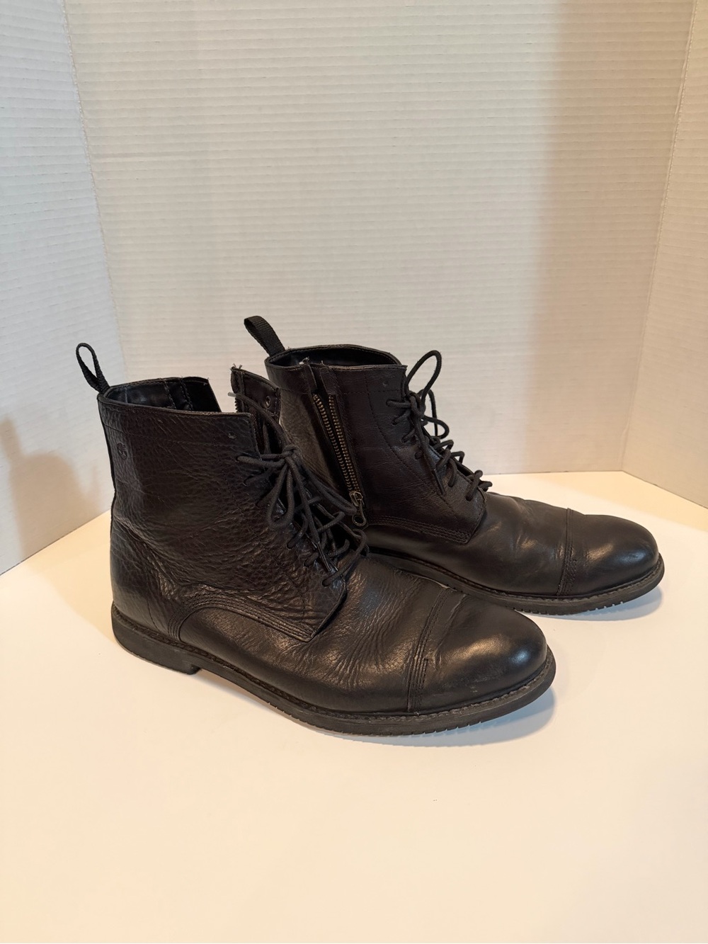 Timberland Men’s Black Leather Cap Toe Lace Up Ankle Boots Side Zip Size 10